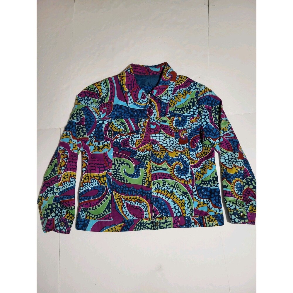 (#7) Red Jeans Beautiful Vintage Abstract Print Dress Jacket Size Women's 6